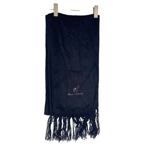 Alpaca Camargo Accessories - Alpaca Camargo Navy blue fringed alpaca winter scarf